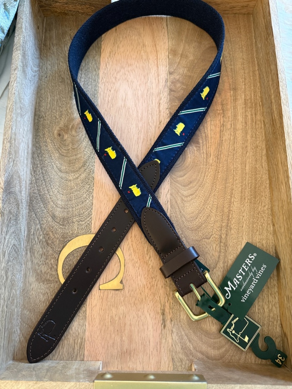 Masters 2026 Navy Embroidered Leather-Trim Men's Belt-all orders mail in 24 hrs!
